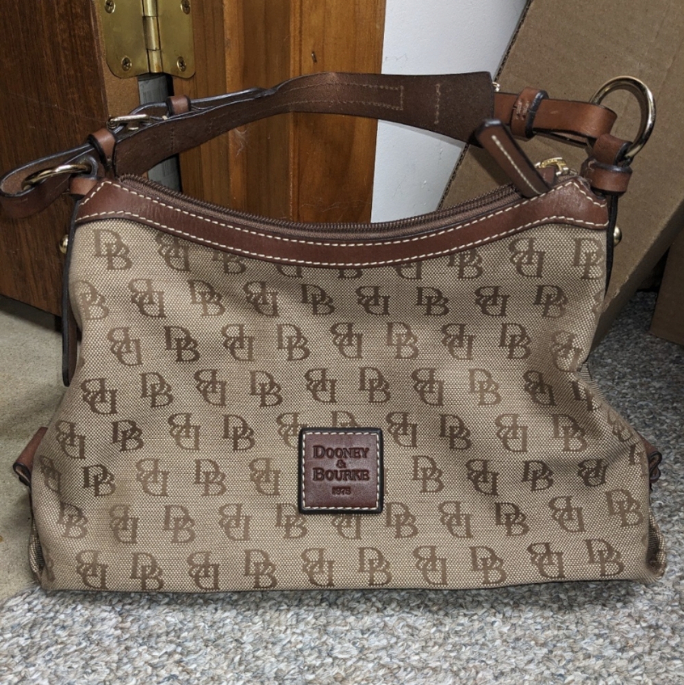 Dooney & Bourke Large Satchel Bag Leather & Cloth With Coin Purse